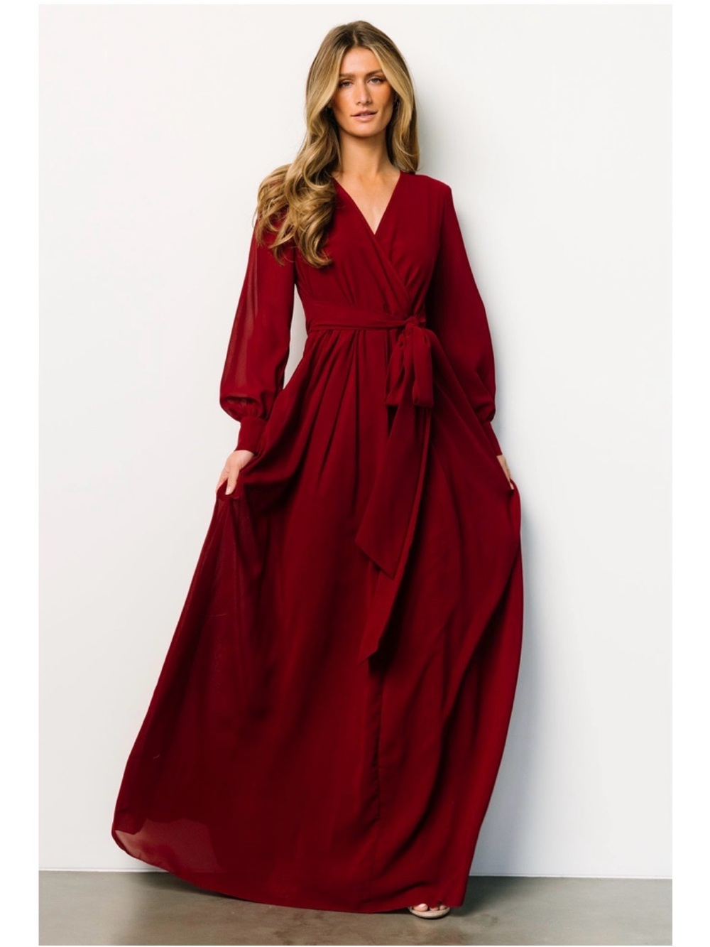 Baltic Born Long Sleeve Wrap Dress in Burgundy